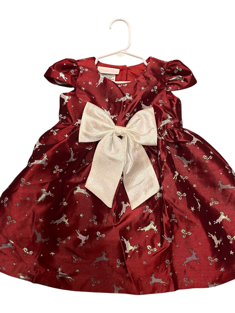 Girls Holiday Christmas Party Dress with Ivory Bow